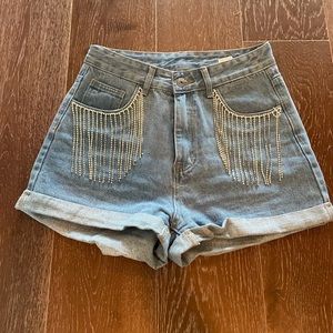 Denim and rhinestone shorts